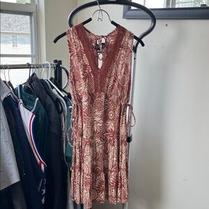 Floral Sleeveless Dress in rust  and Cream